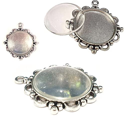 8 Teile 4 Stück Silber Fassungen Schmuck Charm Leere Lünette Medaillons Metall Anhänger 25mm Runde 4 Stück Klar Glas Cabochon Fassung Rahmen (Silber Model-2)
