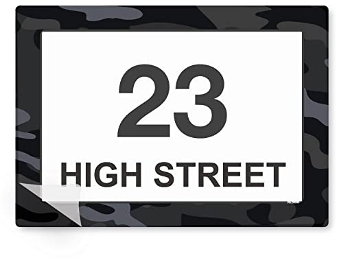 stika.co Pack of 4 Personalised Black Camouflage print Wheelie bin stickers, House Number and Street Name for Bin containers (A4-297 x 210mm, Laminated Vinyl)