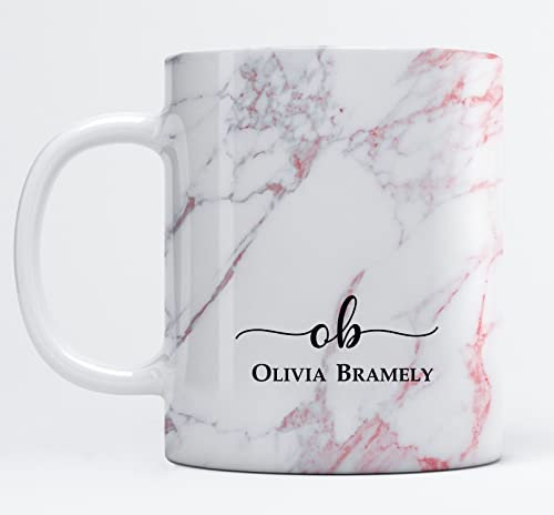 EKAM Personalised Marble Mug Initial with Name - Customised Gift for Mum, Dad, Kids or Girls - Tea Coffee Mug (11oz) (White Marble)