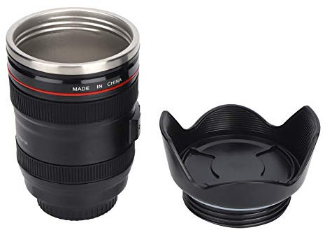 Tazza da Viaggio, Tazza per Macchina Fotografica Tazza Multiuso per Lenti 1: 1 Replica della Tazza da caffè con Lente Unica 400 ml Nera con Coperchio per la Decorazione Domestica