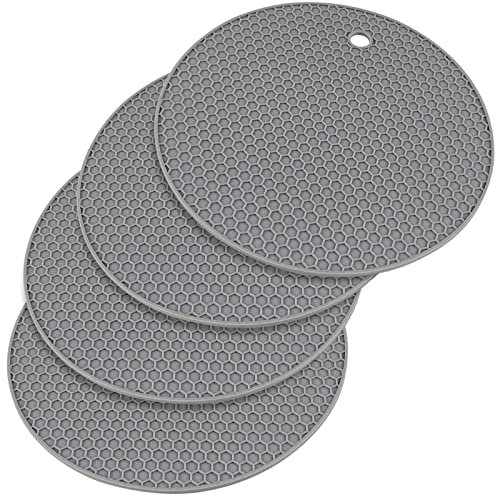 Uootach 4 Piezas Salvamanteles de Silicona Antideslizante, Posavasos Duradero, Impermeable, Apto para Ollas, Sartenes, Teteras y Cuencos (Gris)