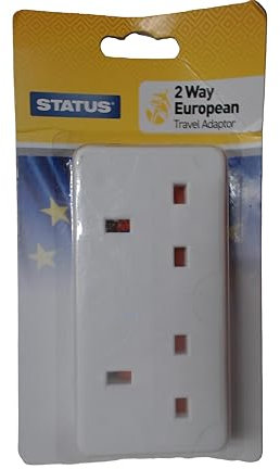 STATUS 2 Way UK to EU Travel Adapter, Twin Plug Converter for European Sockets, Compact White Adaptor for Holiday, Hotel or Business Use (SEURO2WAYAB112)