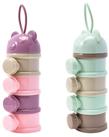 Renywosi Lait en Poudre - 2 Boîte Doseuse À Poudre Lait Empilable, Portable Doseur Lait 4 Compartiments, Récipient Stockage Bebe Collations, Lait en Poudre, Collations