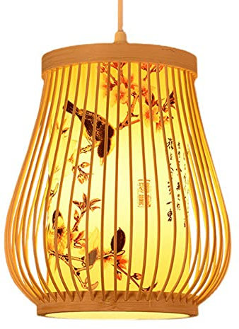 STARZE Paralume Creativo Vintage Piccole Stampe in bambù Lanterna per Camera Letto per Decorazioni per Casa Lampada Sospensione Mano in bambù Naturale Colore Primario Lampadari Baldacchino Pastorali