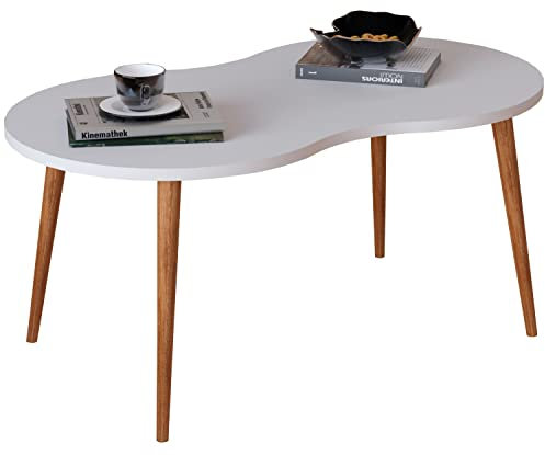 VCM Holz Beistelltisch | ovaler Couchtisch im schlichten Design | Maße ca. H. 42 x B. 90 x T. 41 cm | Wohnzimmertisch - Barilo Weiß