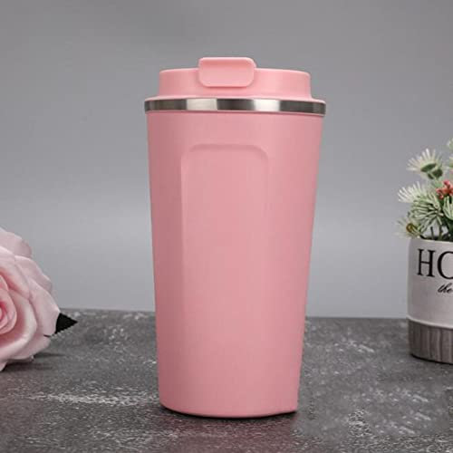 PEEHOO Taza termo de acero inoxidable 304, taza de café, taza térmica, botella aislada para coche de viaje, rosa, 380ML