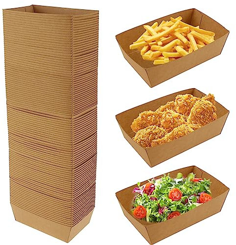 JTNero Barquettes en Carton 100pcs Boîte à Frites Bol Jetable Carton Assiette Brune en Carton Papier Recyclable Plateau pour Collations Frites Salade Sushis Gâteau 13x8x4 cm