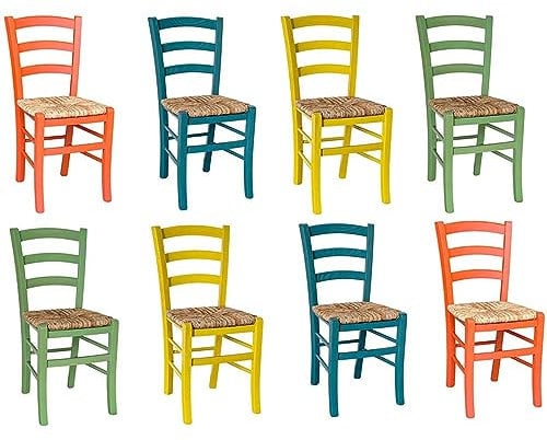 8er Set Holzstühle Venedig Landschaft 2 Orange 2 Türkis 2 Gelb 2 Grün