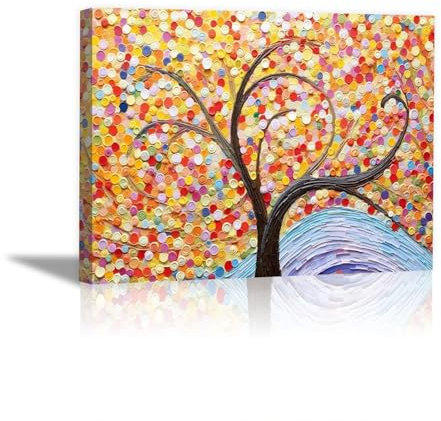 JOSUE Arbre De Vie Tableau Chambre Adulte En Toile, Arbre Coloré Jaune, rose Poster Vintage pour bureau salon affiche décor de salle de bain maison -30x40cm Encadrée