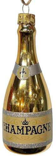 Dadeldo Living & Lifestyle Baumkugel Champagne Flasche Glas 14cm Gold Weihnachtsdeko Baumschmuck