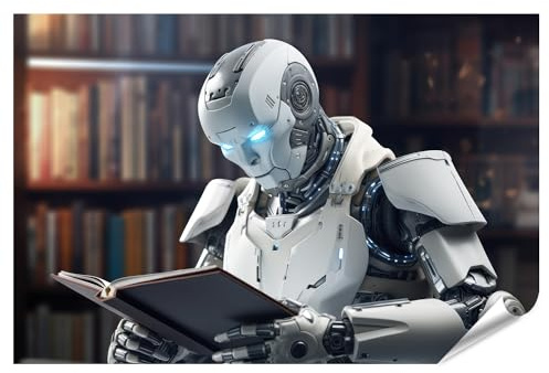 islandburner XXL Bild Poster Roboter Künstliche Intelligenz liest ein Buch Premium Bilder Fotodruck