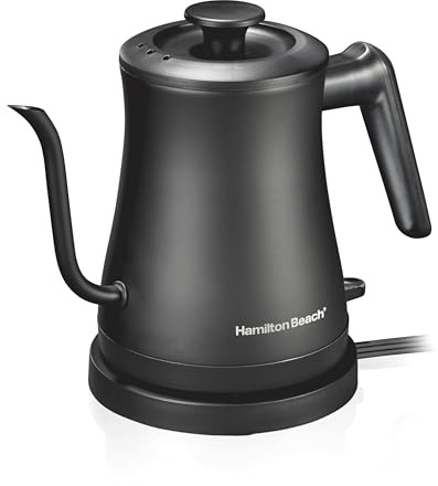 Hamilton Beach Compact Gooseneck Kettle: 0.6L Black, Auto Shut-Off, 1200W, Perfect for 1-2 Servings