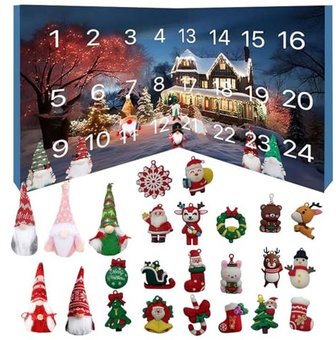 Christmas Wichtel Adventskalender 2024, Wichtel Adventskalender 2024, 24 Stück Weihnachts Countdown Adventskalender mit Gnome Dekor, Weihnachtskalender 2024 (5 Zwergenpuppen + 19 Gadgets)