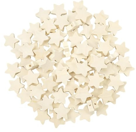 100 Stück Natürliche Holzperlen Sternform Holzkugeln mit Loch, für Basteln Auffädeln DIY Schmuck Armband Halskette Schmücken etc (Holzfarbe)