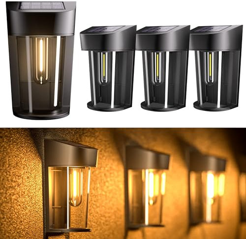 Quntis 4 Stück Solarlampen für Außen Solar LED Wandleuchte Solarleuchten Aussen wasserdicht Solar Zaun Lichter Kabellos für Veranda Zaun Wand Garten Post Hinterhof Dekor im Freien Warmweiß