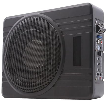 Active Car Subwoofer, Underseat Powered Car Audio 600 Watts with Built-in Amplifier, Low & High Level Inputs, Remote Subwoofer Control,Die-Cast Aluminium (10in)