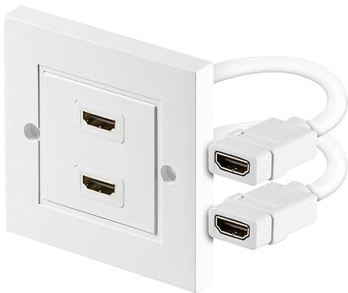 CABLEPELADO Placa pared toma HDMI, Toma de Pared HDMI, Panel de Conexión HDMI, Caja de Conexiones HDMI para Pared, 86 mm x 86 mm, Diseño empotrable, HDTV FULL HD 3D 4K, PVC, Blanco (2x hdmi)