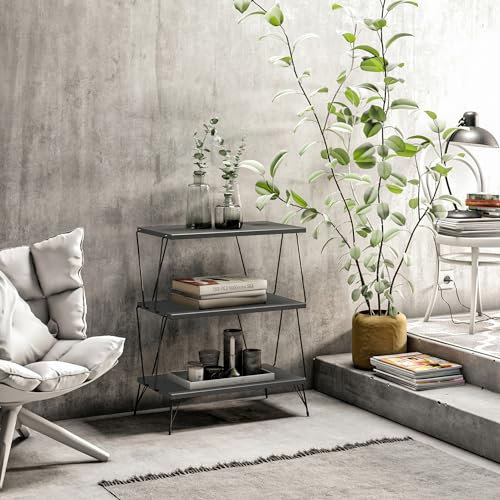 [en.casa] Beistelltisch Bamble Sofatisch mit 2 Ablagen Couchtisch aus Holz und Metall Wohnzimmertisch Hairpinlegs-Design industriell & minimalistisch 46x30x76cm Anthrazit