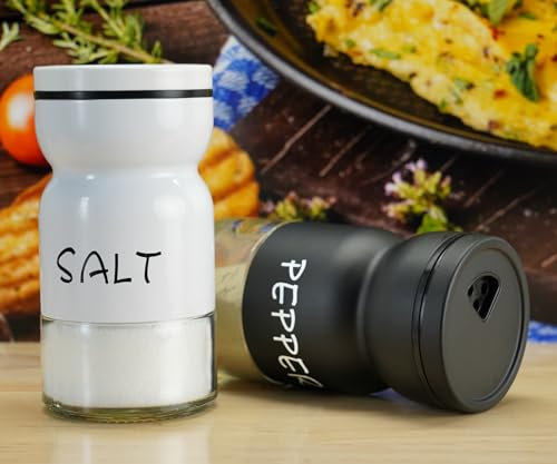 Pack of 2 Salt and Pepper Shaker Salt and Pepper Pots Salt and Pepper Set Salt Shaker Salt Pot Kitchen Accessories (Black & White)