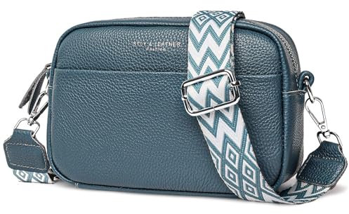 Wenrecu Crossbody Bag for Women, Genuine Leather Women's Cross body Camera Bags Handbag with Adjustable Wide Strap, Over Shoulder Bag for Ladies Girls Travel Shopping Work Daily Use (blue)
