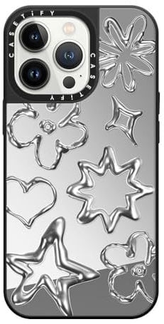 CASETiFY Mirror iPhone 13 Pro Case [Reflective / 4.9ft Drop Protection/Compatible with Magsafe] - Chrome Doodles - Silver On Black