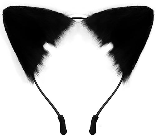 Katzenohren Haarreif Damen - Cat Ears, Schwarz, Fuchs Ohren, Halloween, Plüsch Stirnband für Kinder, Cosplay