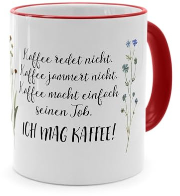 printplanet® - Tasse mit Spruch „Ich mag Kaffee“ - Sprüchetasse, Kaffeebecher, Kaffeetasse mit Spruch - Farbe Rot