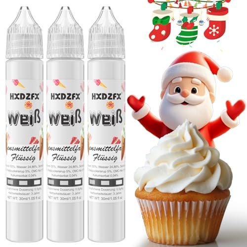 Lebensmittelfarbe - Lebensmittelfarbe Flüssig, Hochkonzentrierte Food Coloring, Flüssige Lebensmittel Farben für Backen, Tortendeko, Kekse, Macaron, Ostereier, Teig - 3 × 30ml (Weiß)