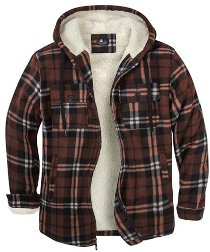 SwissWell Herren Hemdjacke Verdicken Kariertes mit Zipper Flanelljacke Plüschfutter Freizeit Gefüttert Holzfällerhemd Männer Winter Hemd Fleece Hoodie Winterjacke mit Brusttasche(Dunkelbraun, XL)