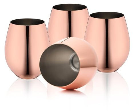 WOTOR Rotgold Weingläser 4er Set, 530 ml, Kupfer Weingläser, Stiellose Edelstahl Weingläser, Unzerbrechliches Metall Weinglas für Outdoor, Reisen, Camping, Ideales Weinzubehör Geschenk