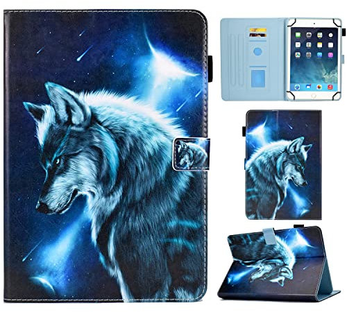 KEROM Universal 10.1 Zoll Tablet Hülle, Universal 10 Zoll Tablet Hülle, PU Leder Schutzhülle Universal Hülle für alle alle 9,5 Zoll bis 10,5 Zoll Android/iOS/Windows Tablets, Wolf