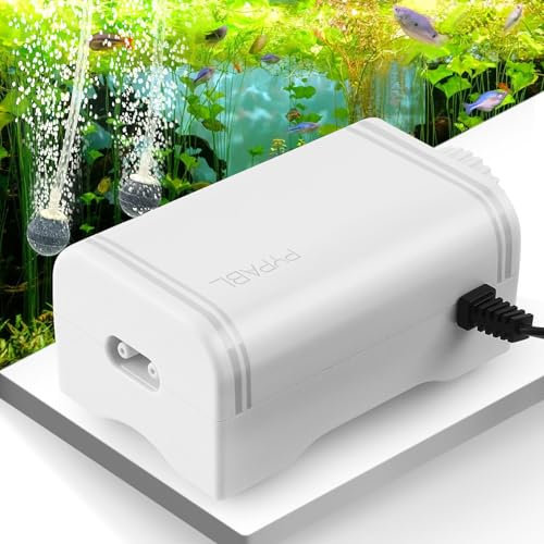 PYPABL 4W Pompe à Air pour Aquarium, Pompe à Oxygène Silencieux, Aérateur Puissant pour Aquarium Jusqu'à 400l, Bulleur d'air pour Poissons avec Tube d'air Et Pierres d'air