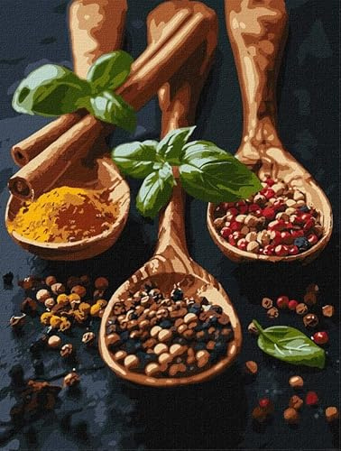 IDEYKA Raffinierte Gewürze - Malen nach Zahlen für Erwachsene, einfaches Acryl-Malen nach Zahlen für Erwachsene, malen nach zahlen erwachsene mit rahmen,DIY-Malen nach Zahlen als Geschenk, 30х40cm