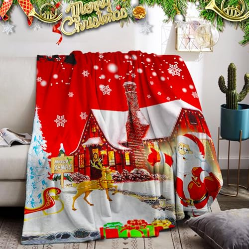 PORJDN Weihnachten Decke Sofa Kuscheldecke Flanelldecke Christmas Blanket 3D-gedrucktes WeihnachtsmusterWeich Leicht für Sofa Bett Büro und Outdoor-Reisen.(Style B, 150x200cm)