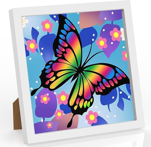 Gutluz Malen Nach Zahlen Kinder Tiere Schmetterling - Malen Nach Zahlen mit Rahmen ab 6 7 8 9 10 Jjahre - DIY Handgemalt Ölgemälde für Home Décor - Bastelset Kinder Mit Rahmen und Acrylfarben (Blau)