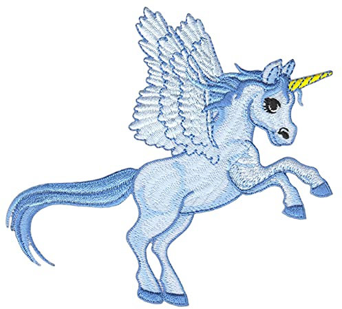 Pegasos Einhorn Flügel Pferd Blau Aufnäher zum aufbügeln oder aufnähen Bügelbild Kinder Aufbügler Bügelflicken Bügelpatch Applikation Patch Größe 12,0 x 11,0 cm