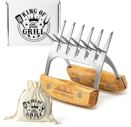 Haooryx Father's Day Stainless Steel Meat Shredder Claws Set, Grilling Tool BBQ Accessories with Drawstring Bag and Box, King of the Grill, Best Papa Ever Top Chef Shredder Claws for Pulled Meat