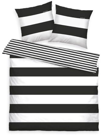 TOM TAILOR Renforcé-Bettwäsche, 2*80x80 cm + 200x220 cm, 100% Baumwolle/Renforcé, mit Wendemotiv und Markenreißverschluss, SIENA, Weiß, Schwarz