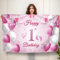 Koliphy 1. Geburtstag Banner, 1 Geburtstagsbanner Deko für Mädchen, Handgehalten Stoff 1. Geburtstagsdeko Party Dekoration für Drinnen und Draußen(Rosa)
