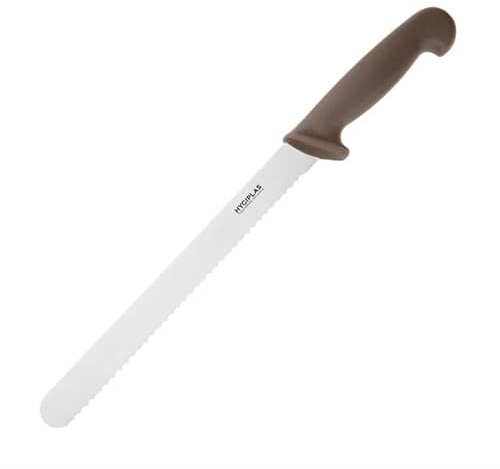 Hygiplas Serrated Slicer Brown 24.8cm - Strong and Durable Stainless Steel Blade Kitchen Knife for Vegetables FX122