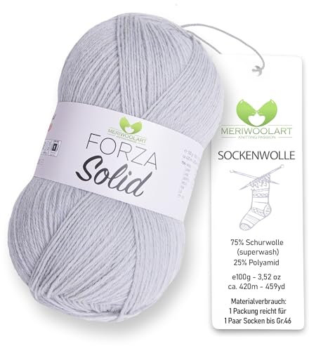 MeriWoolArt® Sockenwolle 4-fädig – 100g Merino Wolle Garn zum Stricken & Häkeln, 75% Schurwolle (superwash), 25% Polyamid, 420m – Ideal für Socken für Herren und Damen, Pullover & Cardigans 4612