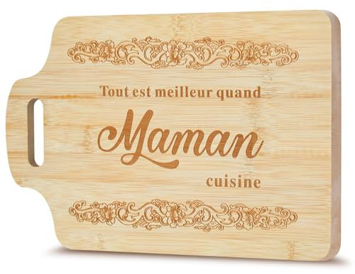 Idee Cadeau Maman Planche à Découper en Bambou Gravée, Original Cadeau Fete des Meres Cadeau Femme Cuisine pour Cadeaux de Fête des Mères Anniversaire Noel