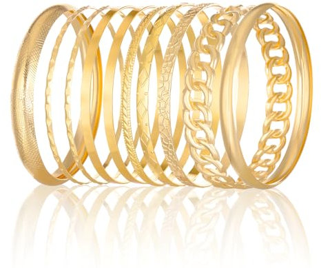 10Stück Goldene Armreifen Gold Damen,Armreif Gold Breit,Armband-Set,Indischer Schmuck,Goldener Armbänder Bangle Bracelet Bohemia Set,Stapeln Dünne Bangles for Women,für Frauen Mädchen Schmuckgeschenke