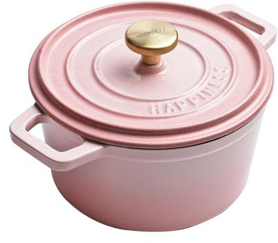 UIUIO Pot De Four Hollandais avec Couvercle, 1,7 L en Fonte Émaillée Antiadhésive Four Hollandais avec Deux Poignées, Casserole De Cuisine De Cuisine (Rose)