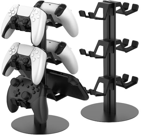 wigmoa GS-W - Supporto per controller a 3 livelli con supporto per cuffie, organizer da gioco compatibile con Xbox, PS5, Switch Pro, Switch 2 accessori da scrivania (nero/3 livelli)
