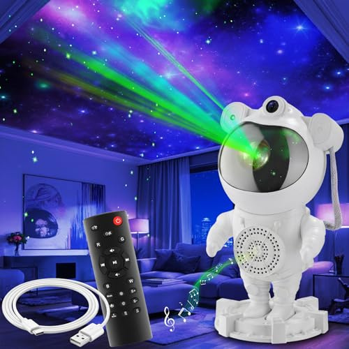 tectake® LED Sternenhimmel Projektor mit Bluetooth und Timer, Nachtlicht Galaxy Projector mit Fernbedienung, Nachtlampe, 360° drehbarer Kopf, Sternenprojektor mit 4 RGB-Farben, Night Light - weiß