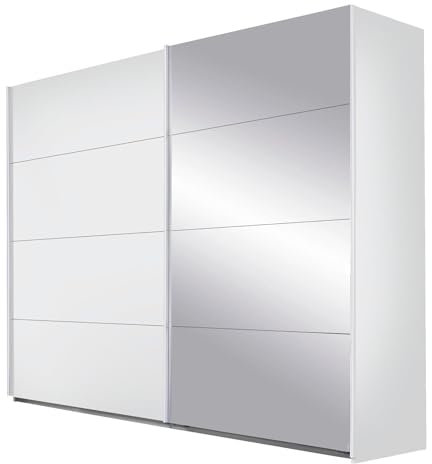 Generisch Schwebetürenschrank - 271 x 210 cm - Alpinweiß - Weiß Hochglanz - mit Spiegel