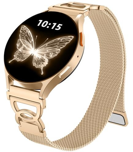 Epova Kompatibel mit Samsung Galaxy Watch 6 Armband 40mm 44mm - Galaxy Watch 7 5 4 Armband, Schmales Metall Magnet Ersatz Armbänder für Samsung 6 Classic, 5 Pro, 4 Classic, FE, Königsgold