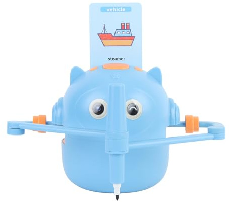 Focket Interactive Drawing Robot, Educational Montessori Learning Toy with 100 Word Cards 12 Color Pens for 3-8 Year Old Boys Girls Blue