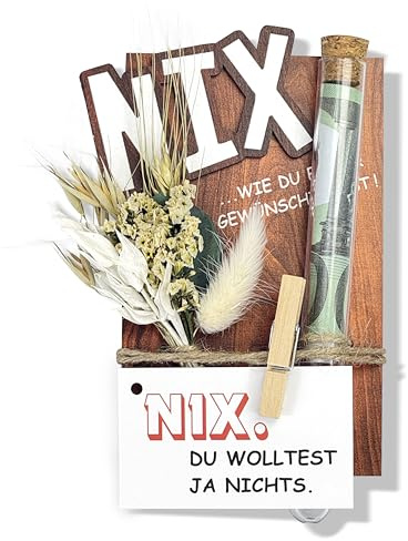 Yezirzax Nichts Geschenk, Nix Geschenk Verpackung mit Blumen Reagenzglas Grußkarte und Juteseil, Lustige NIX Holzkarte Geschenkbox für Geburtstag Weihnachten Jugendweihe Hochzeit